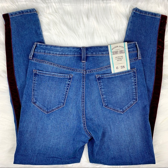 🔥MAISON JULES🔥SODE-STRIPE DENIM SKINNY BLUE JEANS CYAN WASH SIZE 28 NWT - Picture 5 of 6